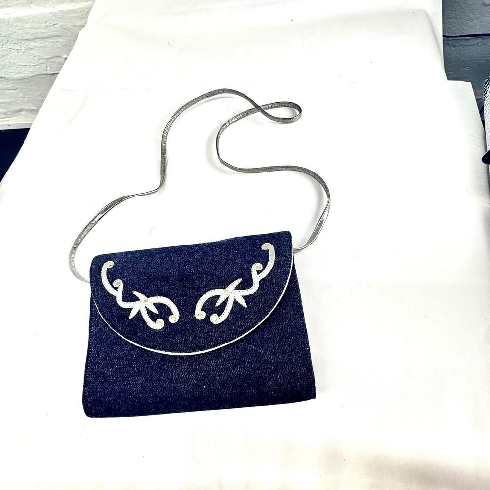 J Renee Crossbody Clutch Denim And Silver  READ Description